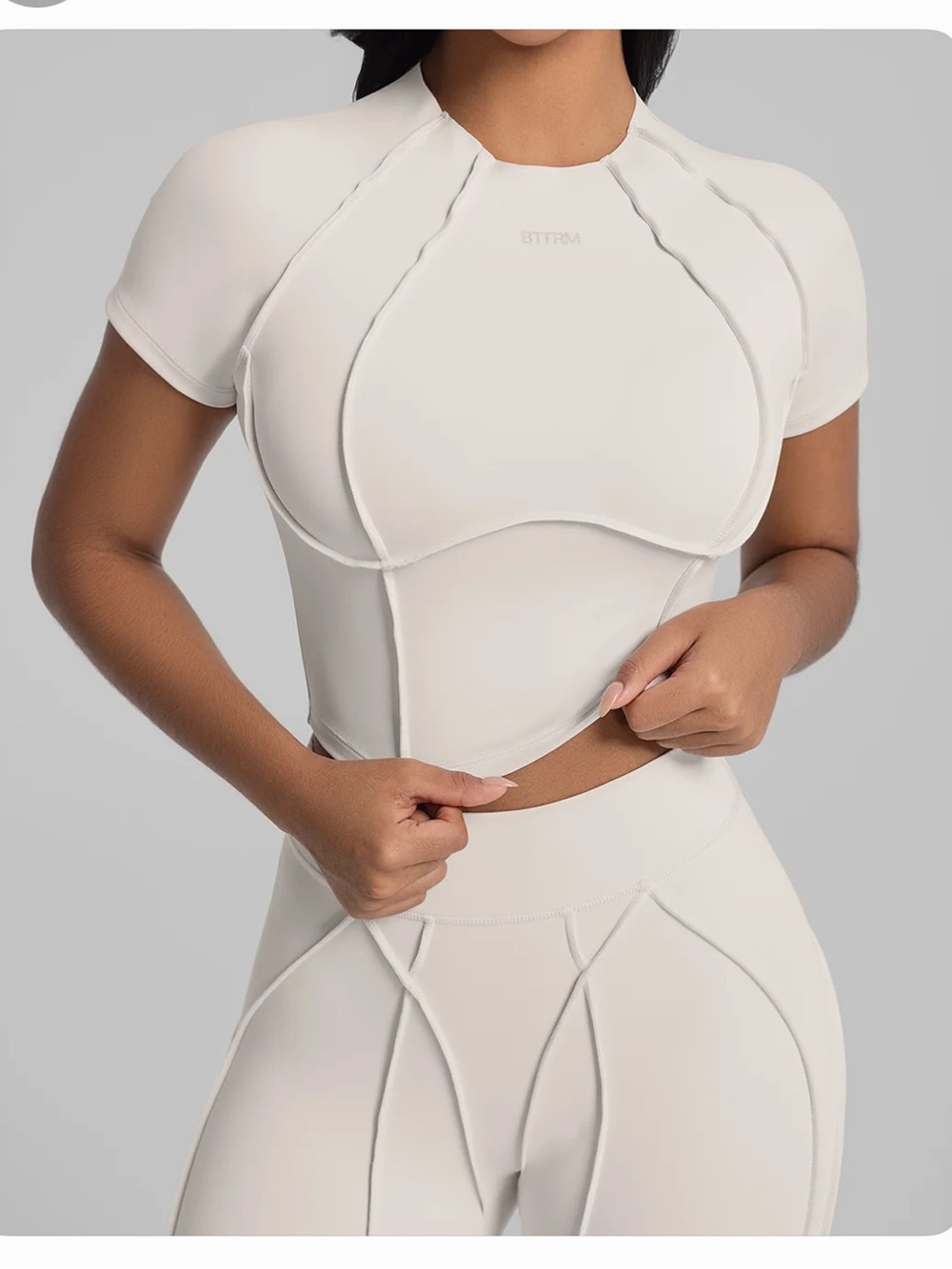 Contour Stitch Crop Top — Cream